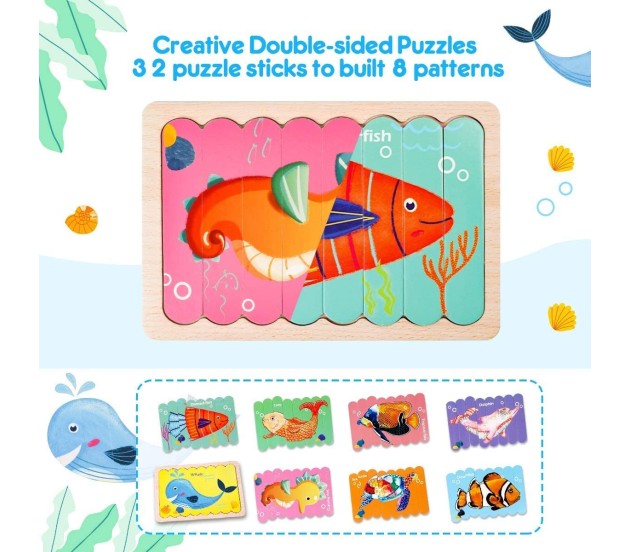 8 in 1 Sea Animals Stip Puzzles Ice Cream Stick Puzzle Sorting Blocks for  Preschool Montessori