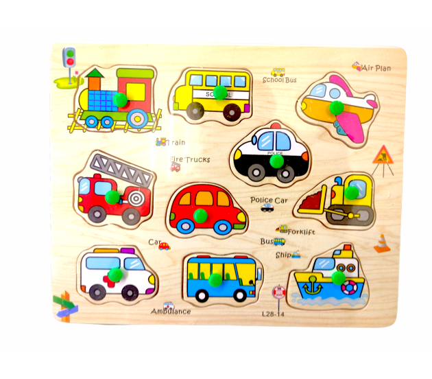 Wooden Knob Puzzle Public Transport Shapes Children Toddler rning Toy 