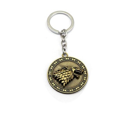 Game of Thrones Rotating House Stark Winter is Coming Wolf Head Key Chain Ring for Fans Metal Keychain, Gold