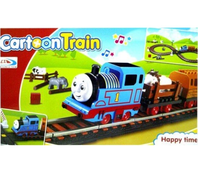 Thomas Cartoon Train Track with Crossword + Farm Animals + Carriage Builder  + Tree. Set of
