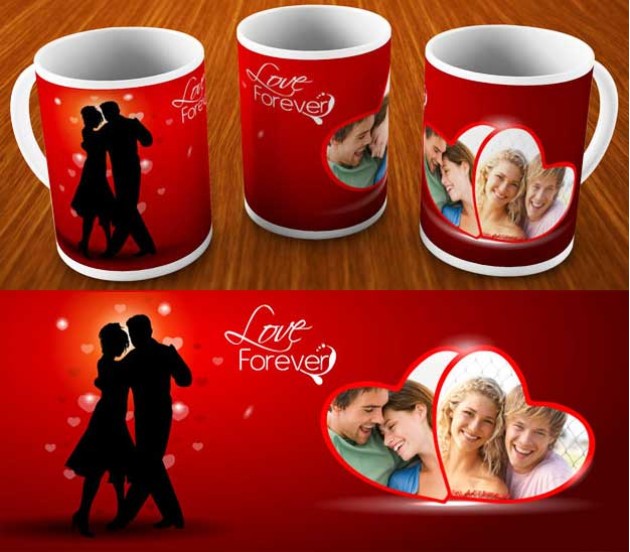 Love Mug With Red Background And 2 Photo Option