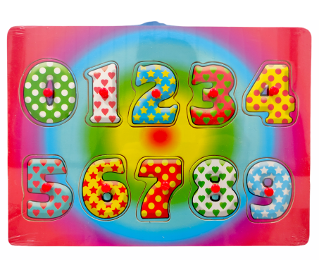 Wooden Colorful Learning Number Puzzle from 0 to 9 Numbers Blocks Game with Knob Educational Board Tray for Kids Baby Age 2 3 4 Year Gift Design E Toy Multicolor