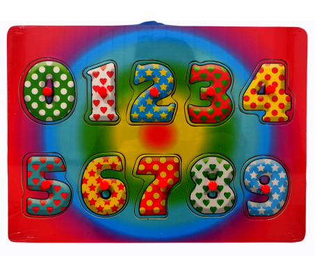 Wooden Colorful Learning Number Puzzle from 0 to 9 Numbers Blocks Game with Knob Educational Board Tray for Kids Baby Age 2 3 4 Year Gift Design E Toy Multicolor