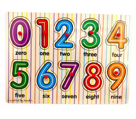Wooden Colorful Learning Number Puzzle from 0 to 9 Numbers Blocks Game with Knob Educational Board Tray for Kids Baby Age 2 3 4 Year Gift Design A Toy Multicolor