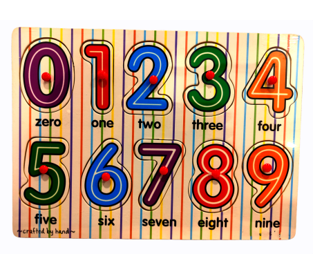 Wooden Colorful Learning Number Puzzle from 0 to 9 Numbers Blocks Game with Knob Educational Board Tray for Kids Baby Age 2 3 4 Year Gift Design A Toy Multicolor