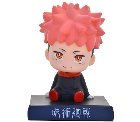 Bobble Head Jujutsu Kaisen Itadori for Car Dashboard with Mobile Holder Action Figure Toys Collectible Bobblehead Showpiece For Office Desk Table Top Toy For Kids and Adults Multicolor