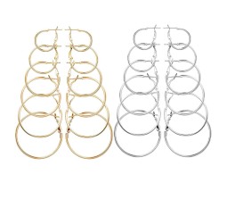 Big Large To Small Combo Set Of 12 Silver and Gold Ring Circle Shape Stylish Round Hoop Earrings For Women and Girls