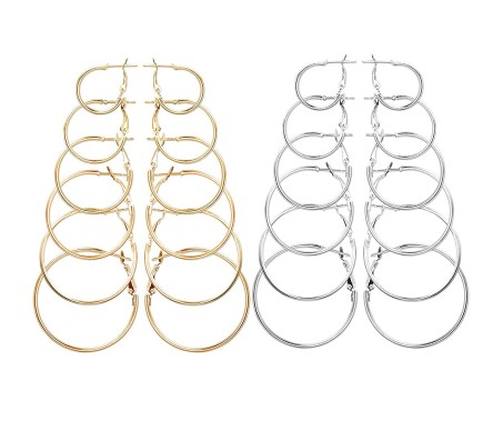 Big Large To Small Combo Set Of 12 Silver and Gold Ring Circle Shape Stylish Round Hoop Earrings For Women and Girls