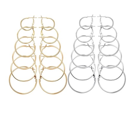 Big Large To Small Combo Set Of 12 Silver and Gold Ring Circle Shape Stylish Round Hoop Earrings For Women and Girls