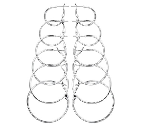 Big Large To Small Combo Set Of 6 Silver Ring Circle Shape Stylish Round Hoop Earrings For Women and Girls