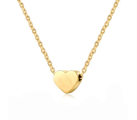 Small Tiny Heart Shape Pendant Necklace for Girls and Women Plated Gold