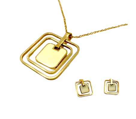 Enamel and Gold Plated Square Shape Pendant Set / Necklace Set with Earrings for Girls and Women