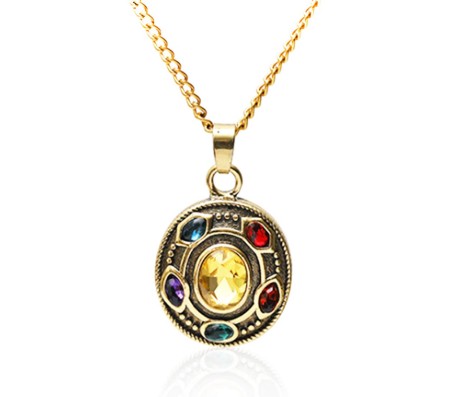 Infinity War Endgame Thanos 6 Gauntlet Power Stones Gold Plated Pendant Necklace Fashion Jewellery Accessory for Men and Women