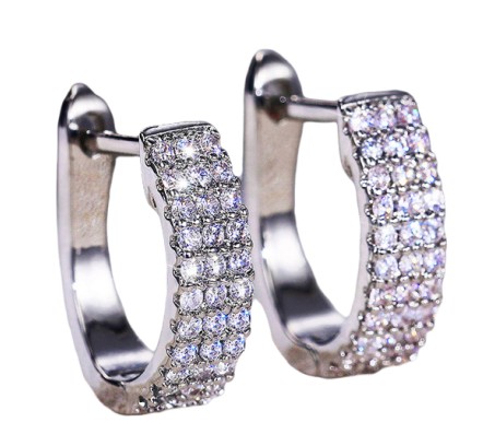 Hoop Earrings U Shape Crystal Studded 3 Layer Imitation Diamond Earring for Women and Girls Silver