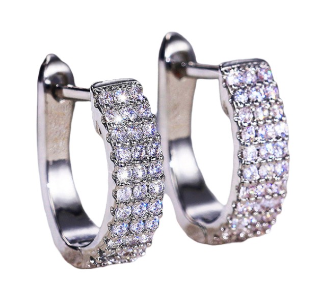 Sterling Silver Zircons Embellished Huggie Silver Toned Earrings  VOYLLA