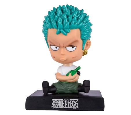 Bobble Head Zoro One Piece for Car Dashboard with Mobile Holder Action Figure Toys Collectible Bobblehead Showpiece For Office Desk Table Top Toy For Kids and Adults Multicolor