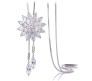 Fashion Crystal Silver Long Chain Stylish Pendant Necklace in Fancy Sunflower / Flower Design Jewelry Party or Daily Casual Wear for Women and Girls White Silver