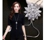 Fashion Crystal Silver Long Chain Stylish Pendant Necklace in Fancy Sunflower / Flower Design Jewelry Party or Daily Casual Wear for Women and Girls White Silver