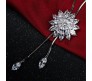 Fashion Crystal Silver Long Chain Stylish Pendant Necklace in Fancy Sunflower / Flower Design Jewelry Party or Daily Casual Wear for Women and Girls White Silver