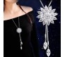 Fashion Crystal Silver Long Chain Stylish Pendant Necklace in Fancy Sunflower / Flower Design Jewelry Party or Daily Casual Wear for Women and Girls White Silver
