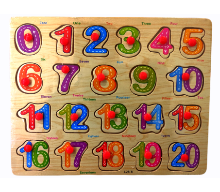 Wooden Colorful Learning Number Puzzle from 0 to 20 Numbers Blocks Game with Knob Educational Board Tray for Kids Baby Age 2 3 4 Year Gift Mulitcolor