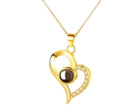 Gold Plated I Love You in 100 Languages Stylish Heart Pendant Chain Necklace Jewellery Valentine Gift for Girlfriend Women and Girls