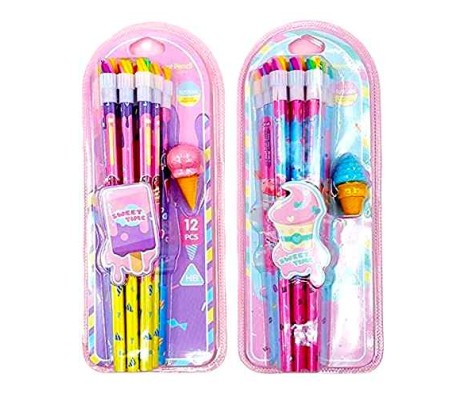Combo of 2 Set of 26 Pcs Ice Cream Erasers Pencil Stationary Set for Kids With Icecream Shaped And Rainbow Design for Boys and Girld, Kids, Birthday Return Stationary Gifts for Kids