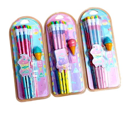 Combo of 3 Set of 39 Pcs Ice Cream Erasers Pencil Stationary Set for Kids With Icecream Shaped And Rainbow Design for Boys and Girld, Kids, Birthday Return Stationary Gifts for Kids