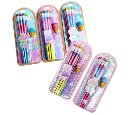 Combo of 5 Set of 65 Pcs Ice Cream Erasers Pencil Stationary Set for Kids With Icecream Shaped And Rainbow Design for Boys and Girld, Kids, Birthday Return Stationary Gifts for Kids