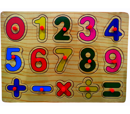 Wooden Colorful Learning Number Puzzle from 0 to 9 Numbers Blocks with Maths Symbol Game with Knob Educational Board Tray for Kids Baby Age 2 3 4 Year Gift Toy Multicolor