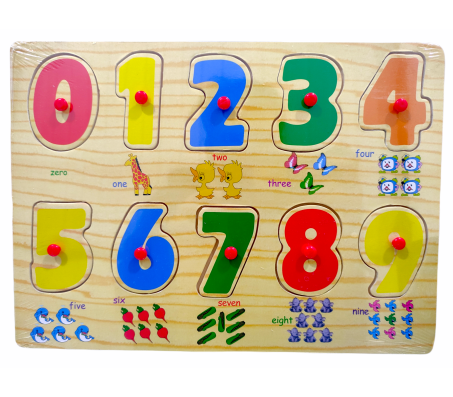 Wooden Colorful Learning Number Puzzle from 0 to 9 Numbers Blocks Game with Knob Educational Board Tray for Kids Baby Age 2 3 4 Year Gift Design B Toy Multicolor