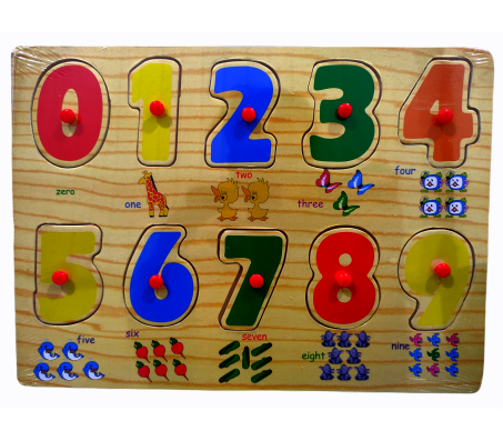 Wooden Colorful Learning Number Puzzle from 0 to 9 Numbers Blocks Game with Knob Educational Board Tray for Kids Baby Age 2 3 4 Year Gift Design B Toy Multicolor