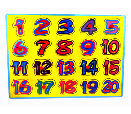 Wooden Colorful Learning Number Puzzle from 1 to 20 Numbers Blocks Game with Knob Educational Board Tray for Kids Baby Age 2 3 4 Year Gift Toy Mulitcolor