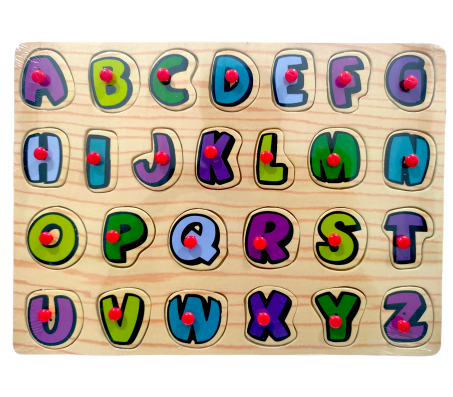 Wooden Puzzle English Alphabet ABCD Children Knob Educational Board with Letters Blocks and Knobs Learning Puzzles for Baby Kids Years 2 and 3 Toy Design 4 Multicolor