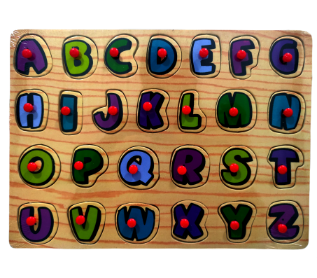 Wooden Puzzle English Alphabet ABCD Children Knob Educational Board with Letters Blocks and Knobs Learning Puzzles for Baby Kids Years 2 and 3 Toy Design 4 Multicolor