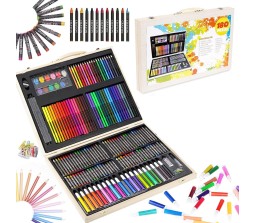 Deluxe Art Set 180 Piece Painting Drawing Kit Oil Pastels Crayon Colored Pencils Acrylic Paint Color Set Supplies Wooden Box for Gifting Rakhi Christmas Return Gift Birthday Kids Girls Boys