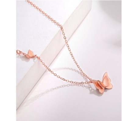 Stylish 18k Gold Plated Butterfly Necklace Pendant Simple and Fancy Jewellery for Women and Girls Rose Gold