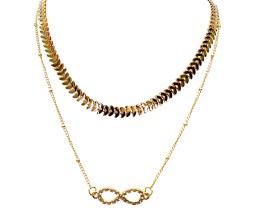 2 Layer Step Multi Layered Line Necklace Latest Western With Charms Infinity Rhinestone Leaves in Gold Plated for Women