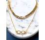 2 Layer Step Multi Layered Line Necklace Latest Western With Charms Infinity Rhinestone Leaves in Gold Plated for Women