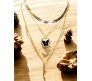 3 Layer Step Multi Layered Line Necklace Latest Western With Charms Butterfly Bar Line Leaves in Gold Plated for Women