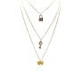 3 Layer Step Multi Layered Line Necklace Latest Western With Charms Butterfly Key Lock in Gold Plated for Women