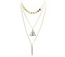 3 Layer Step Multi Layered Line Necklace Latest Western With Charms Deathly Hallows Line Bar Circle in Gold Plated for Women
