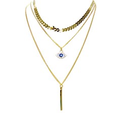 3 Layer Step Multi Layered Line Necklace Latest Western With Charms Evil Eye Bar Line Leaves in Gold Plated for Women