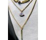 3 Layer Step Multi Layered Line Necklace Latest Western With Charms Evil Eye Bar Line Leaves in Gold Plated for Women