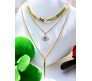 3 Layer Step Multi Layered Line Necklace Latest Western With Charms Evil Eye Bar Line Leaves in Gold Plated for Women