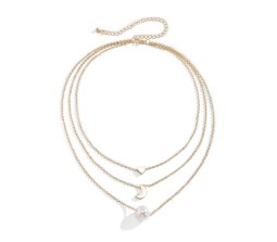 3 Layer Step Multi Layered Line Necklace Latest Western With Charms Pearl Crescent Moon Heart in Gold Plated for Women