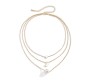 3 Layer Step Multi Layered Line Necklace Latest Western With Charms Pearl Crescent Moon Heart in Gold Plated for Women
