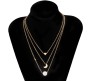 3 Layer Step Multi Layered Line Necklace Latest Western With Charms Pearl Crescent Moon Heart in Gold Plated for Women