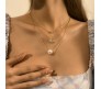3 Layer Step Multi Layered Line Necklace Latest Western With Charms Pearl Crescent Moon Heart in Gold Plated for Women