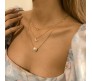 3 Layer Step Multi Layered Line Necklace Latest Western With Charms Pearl Crescent Moon Heart in Gold Plated for Women